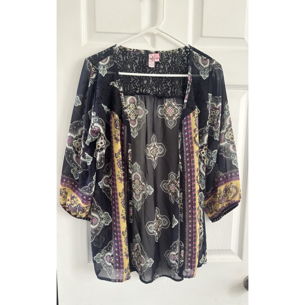 Dolled Up Floral Open Front L Duster Swim Cover Up Sheer Cardigan Boho Beach